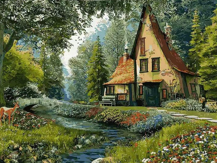 Arroyo Delante de la Casa en Bosque Pintar por Números