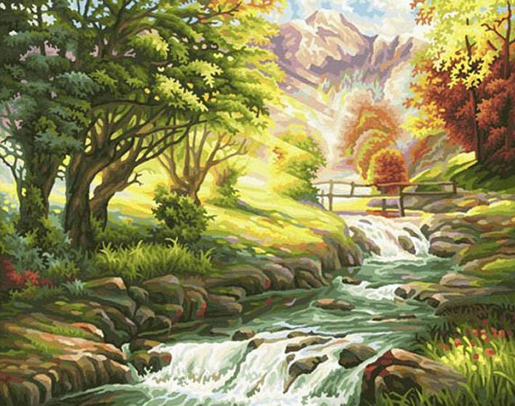 Arroyo Fluyente a Través de Bosque Pintar por Números