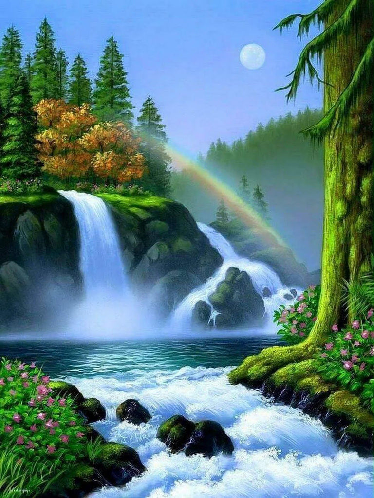 Arroyo y Cascada y Arco Iris Pintar por Números