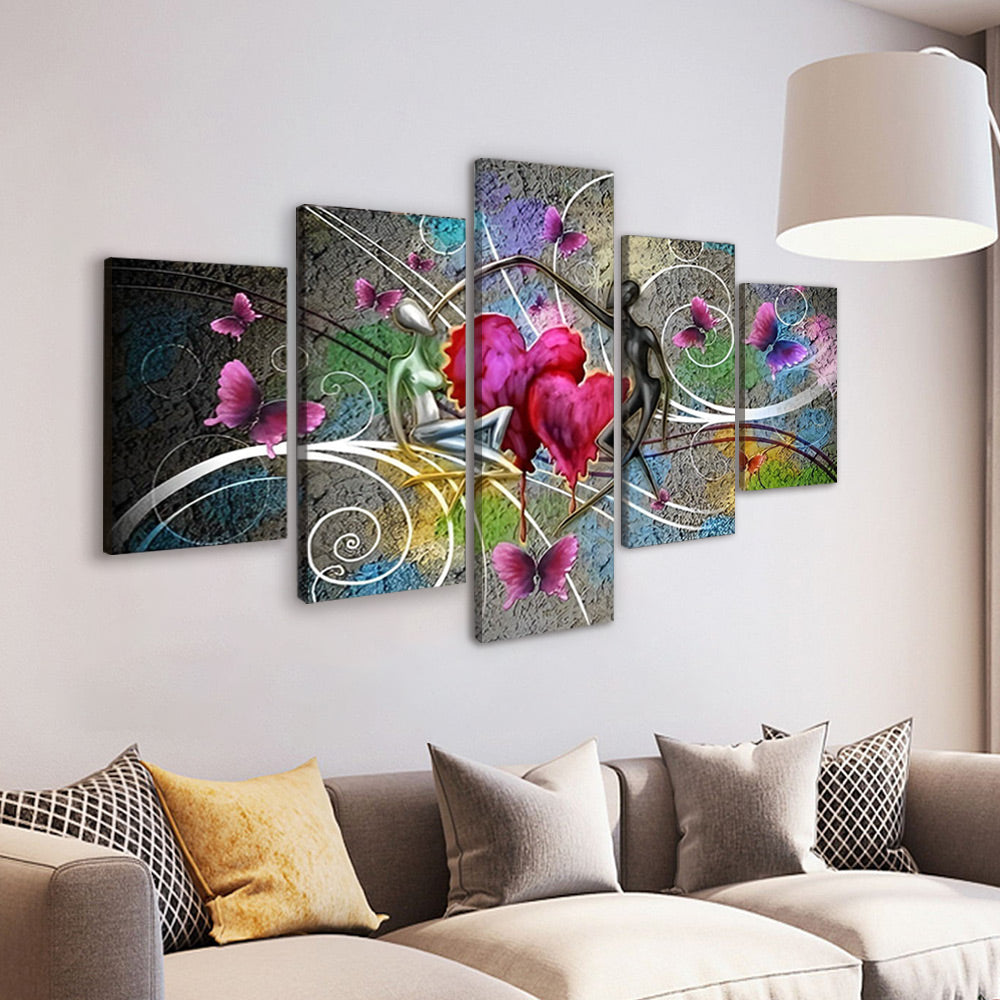 Arte Abstracto de Corazón y Mariposas 5 Partes Pintar por Números