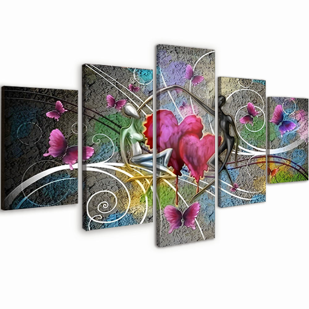 Arte Abstracto de Corazón y Mariposas 5 Partes Pintar por Números