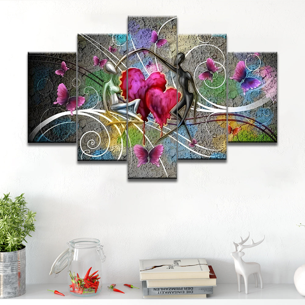 Arte Abstracto de Corazón y Mariposas 5 Partes Pintar por Números