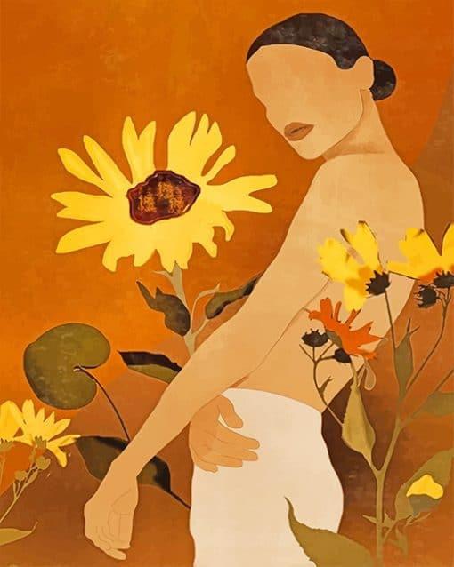 Arte Abstracto de Girasoles y Mujer Hermosa Pintar por Números
