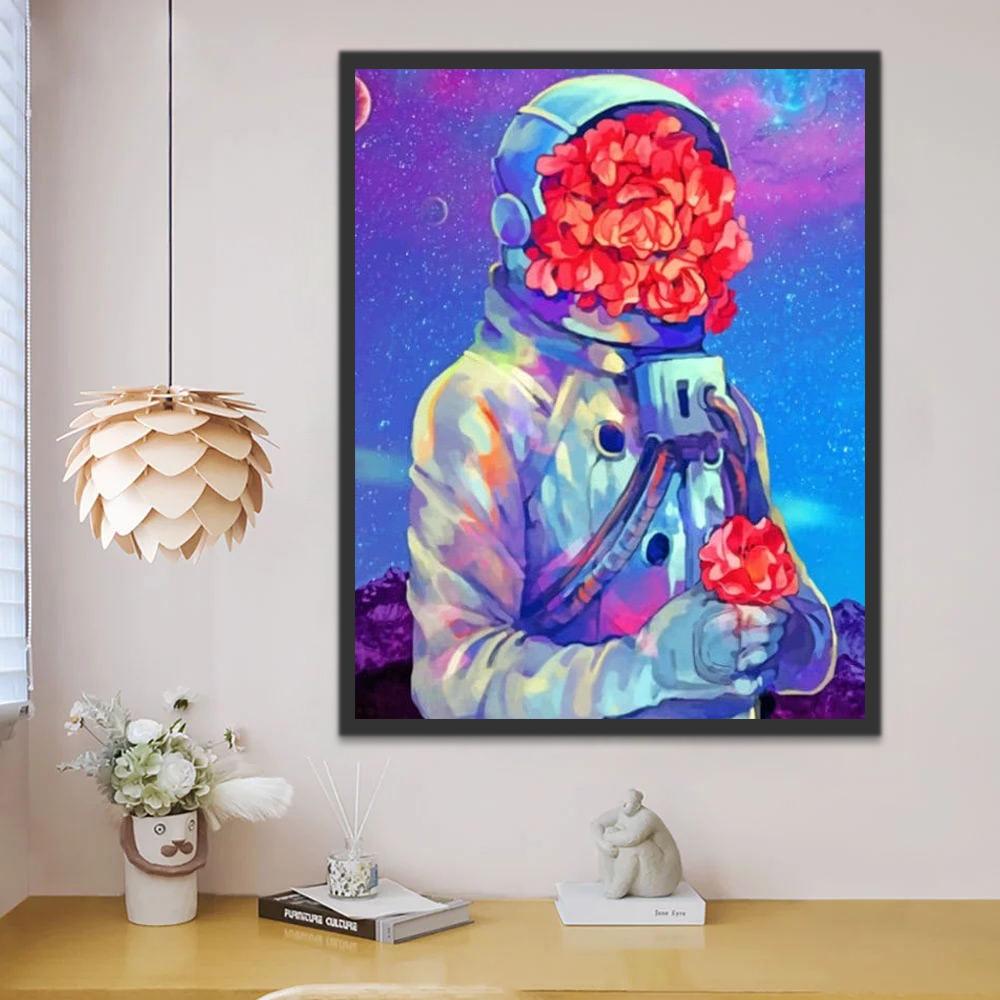 Astronauta con Flores Rojas Pintar por Números