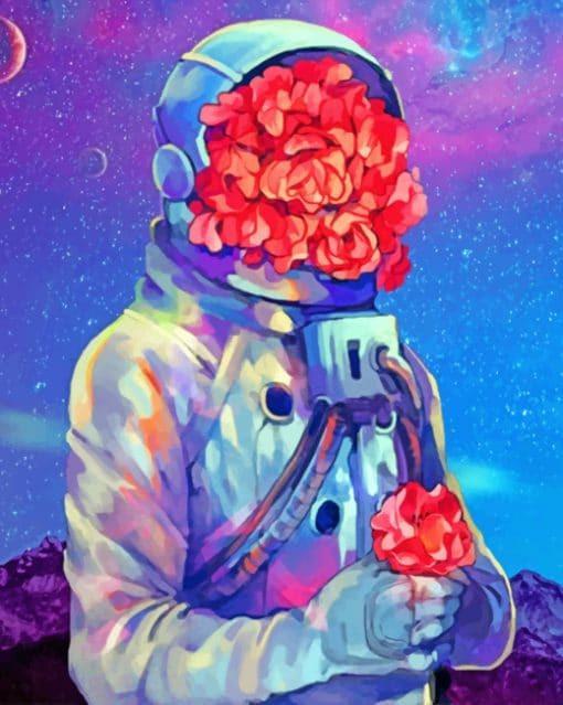 Astronauta con Flores Rojas Pintar por Números