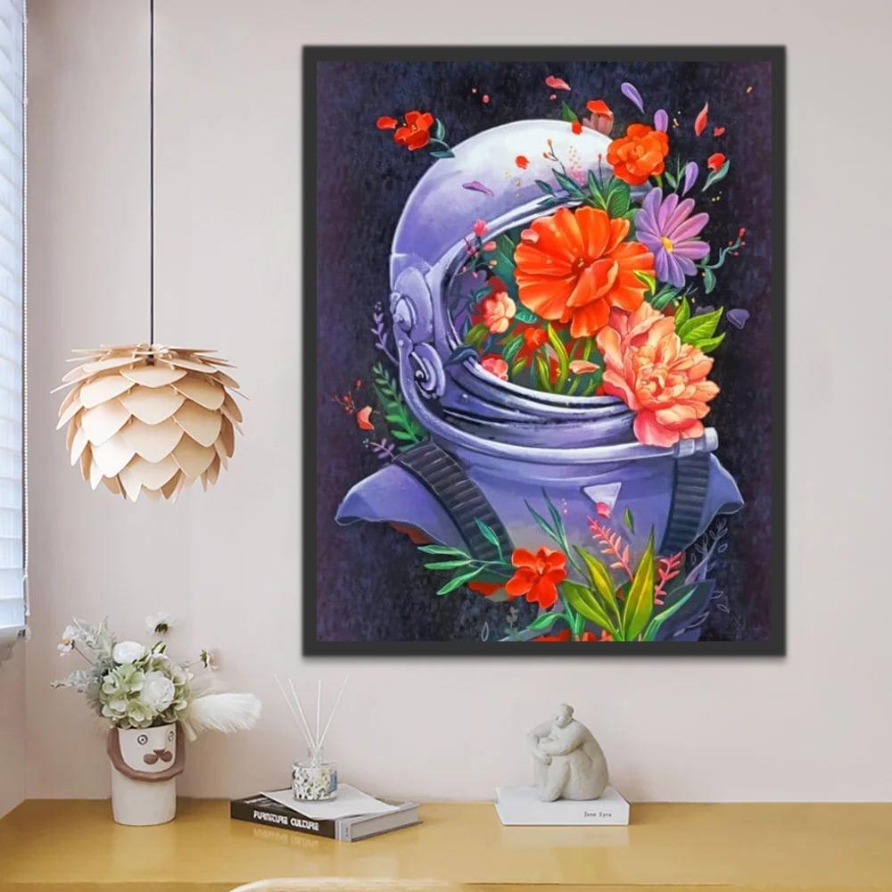 Astronauta con Traje Espacial con Flores Pintar por Números