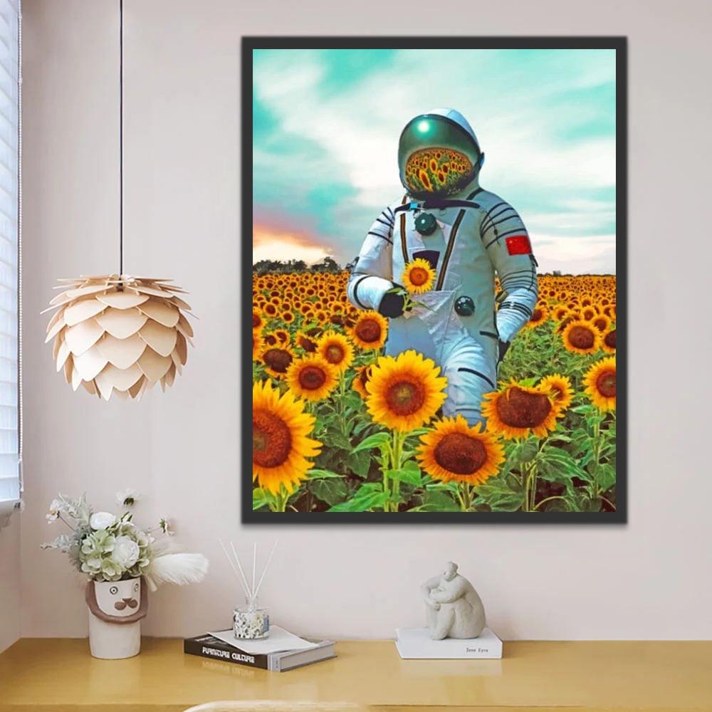 Astronauta en Medio de Campo de Girasoles Pintar por Números