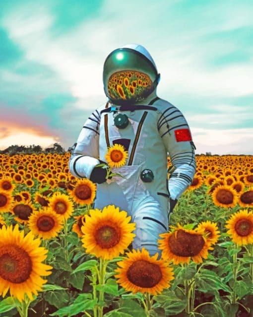 Astronauta en Medio de Campo de Girasoles Pintar por Números