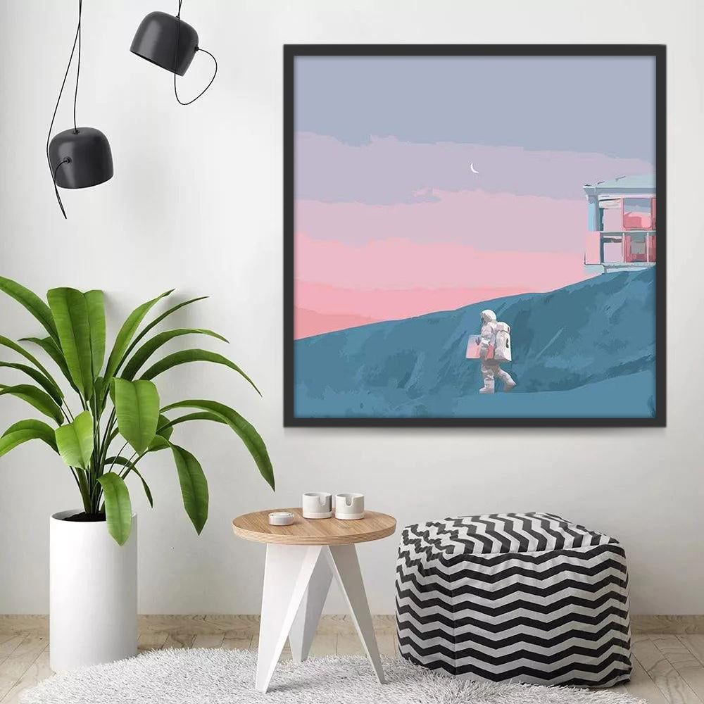 Astronauta y Cielo Rosado Degradado Pintar por Números Niños