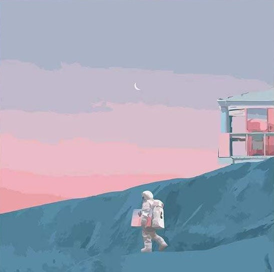 Astronauta y Cielo Rosado Degradado Pintar por Números Niños