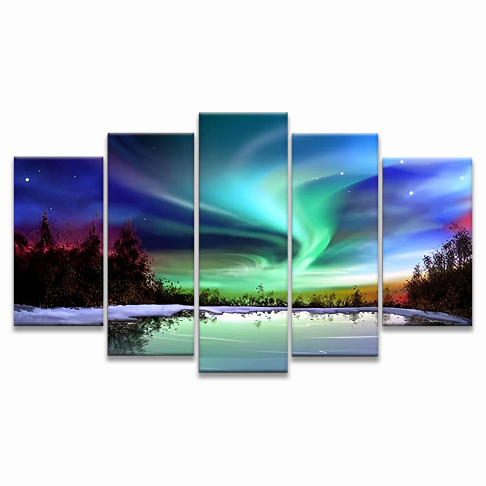 Aurora en el Bosque Invernal 5 Partes Pintar por Números
