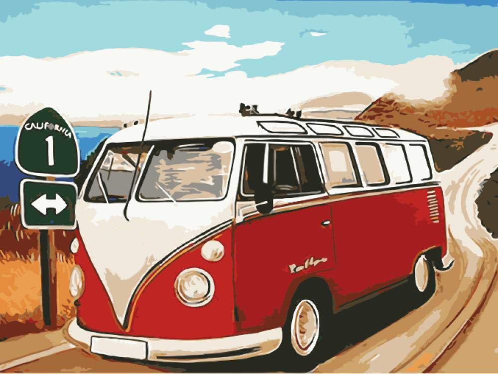 Autobús Conduciendo en la Carretera Pintar por Números