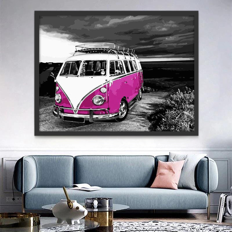 Autobús de Color Blanco y Morado Pintar por Números