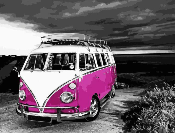 Autobús de Color Blanco y Morado Pintar por Números