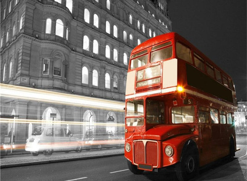 Autobús Rojo en la Calle Nocturna Pintar por Números