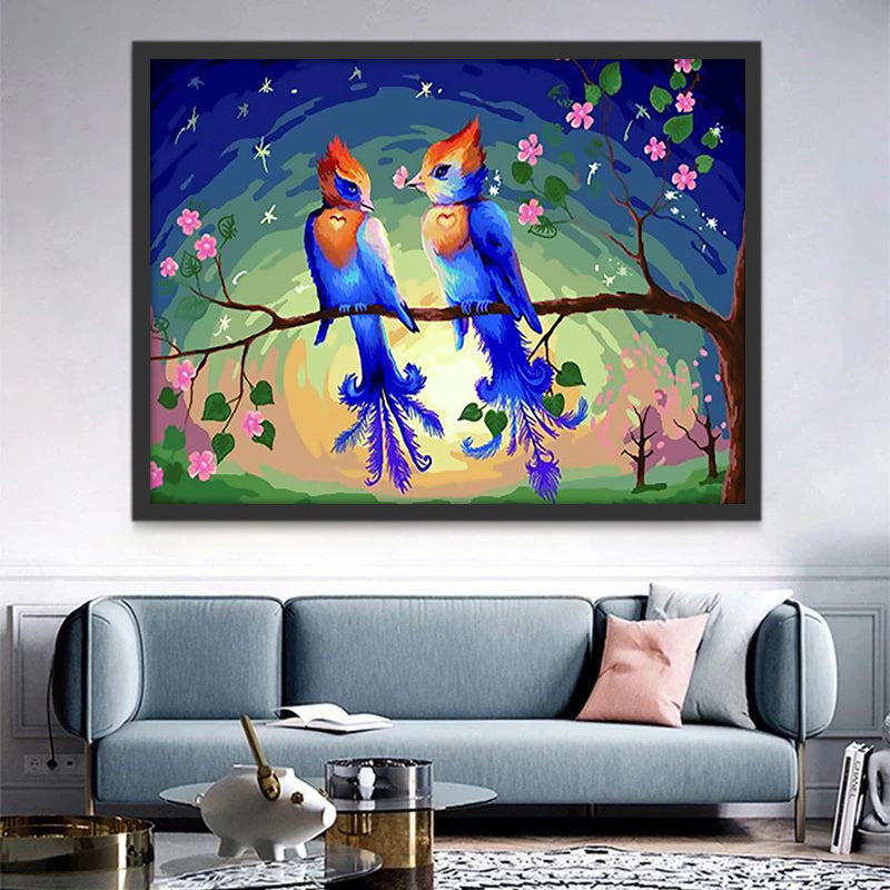 Ave Fénix Azul sobre Rama Floral Pintar por Números