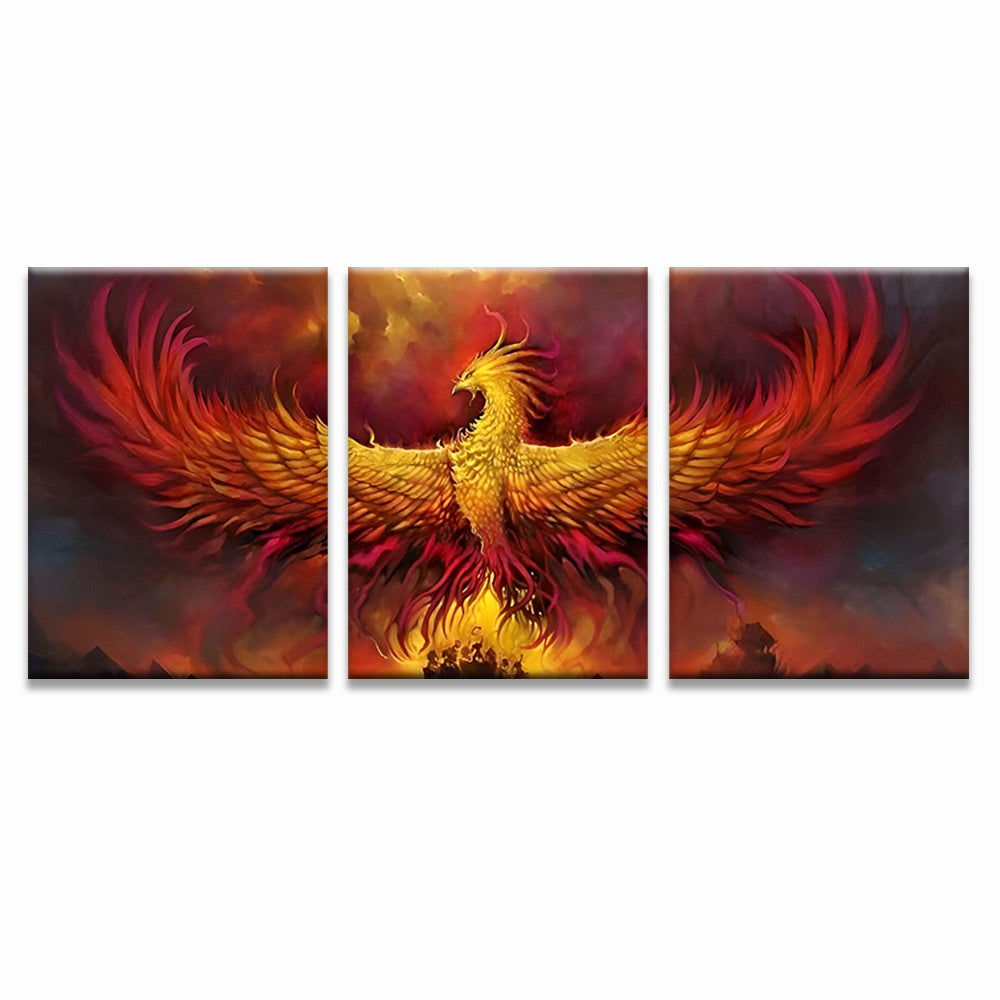 Ave Fénix Roja con Alas Extendidas 3 Partes Pintar por Números