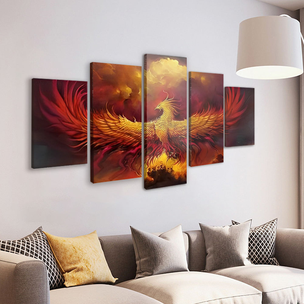 Ave Fénix Roja con Alas Extendidas 5 Partes Pintar por Números