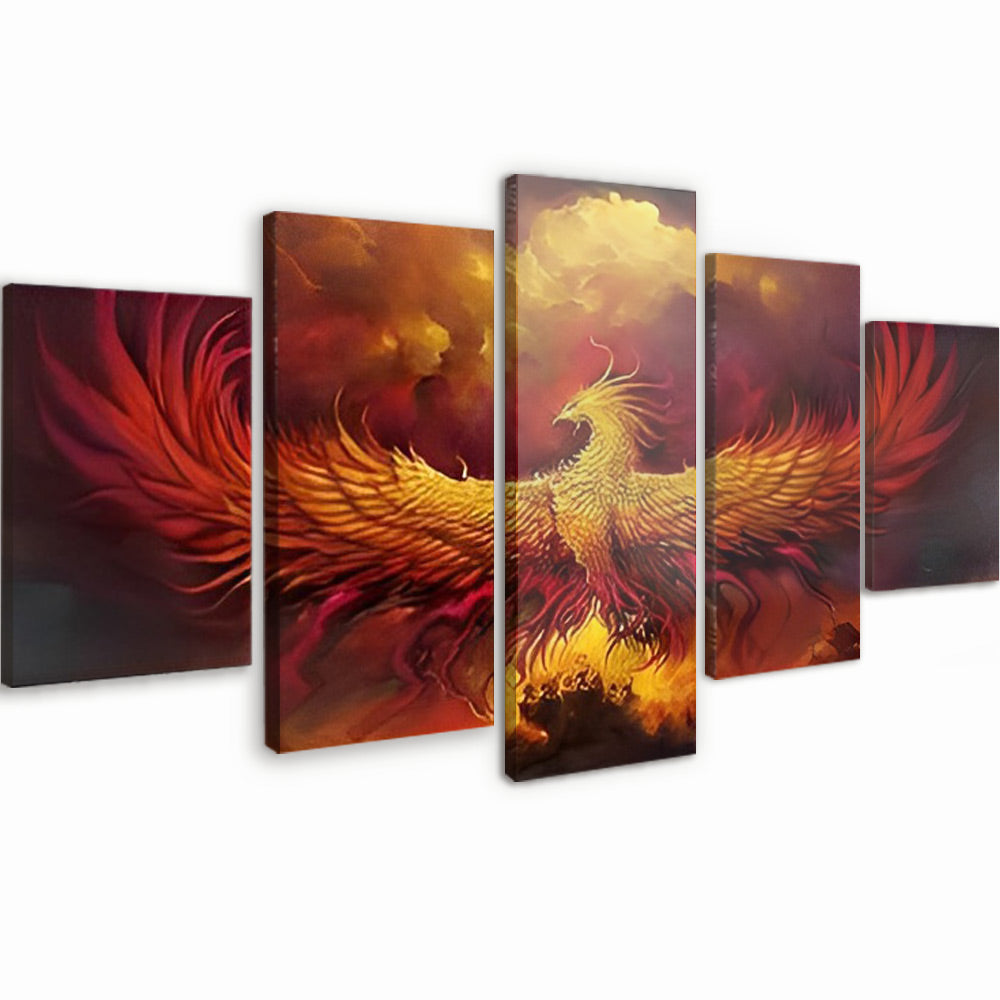 Ave Fénix Roja con Alas Extendidas 5 Partes Pintar por Números