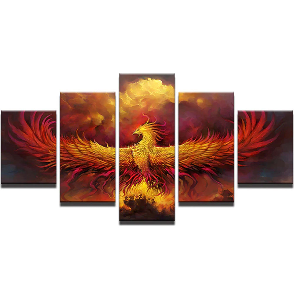 Ave Fénix Roja con Alas Extendidas 5 Partes Pintar por Números