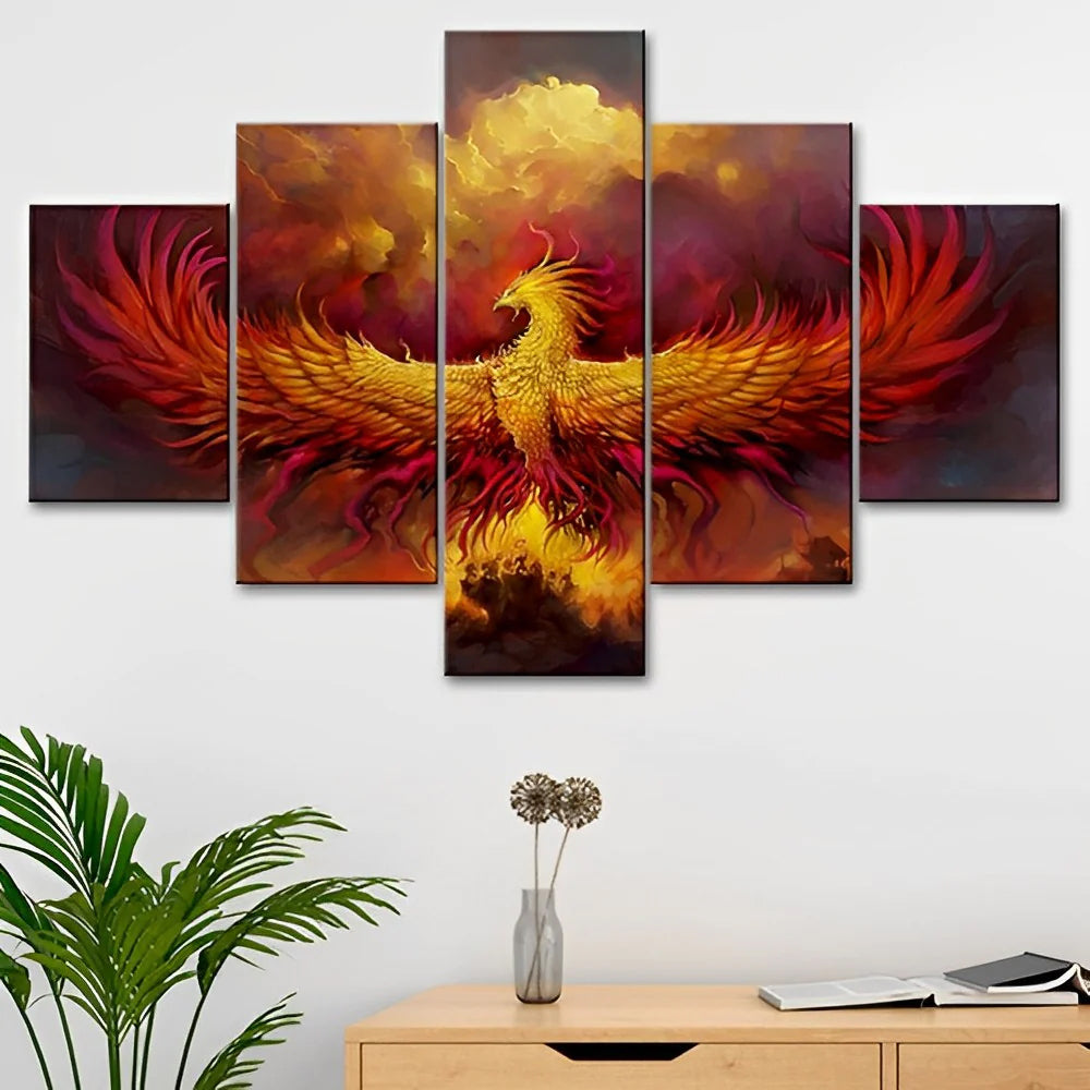 Ave Fénix Roja con Alas Extendidas 5 Partes Pintar por Números