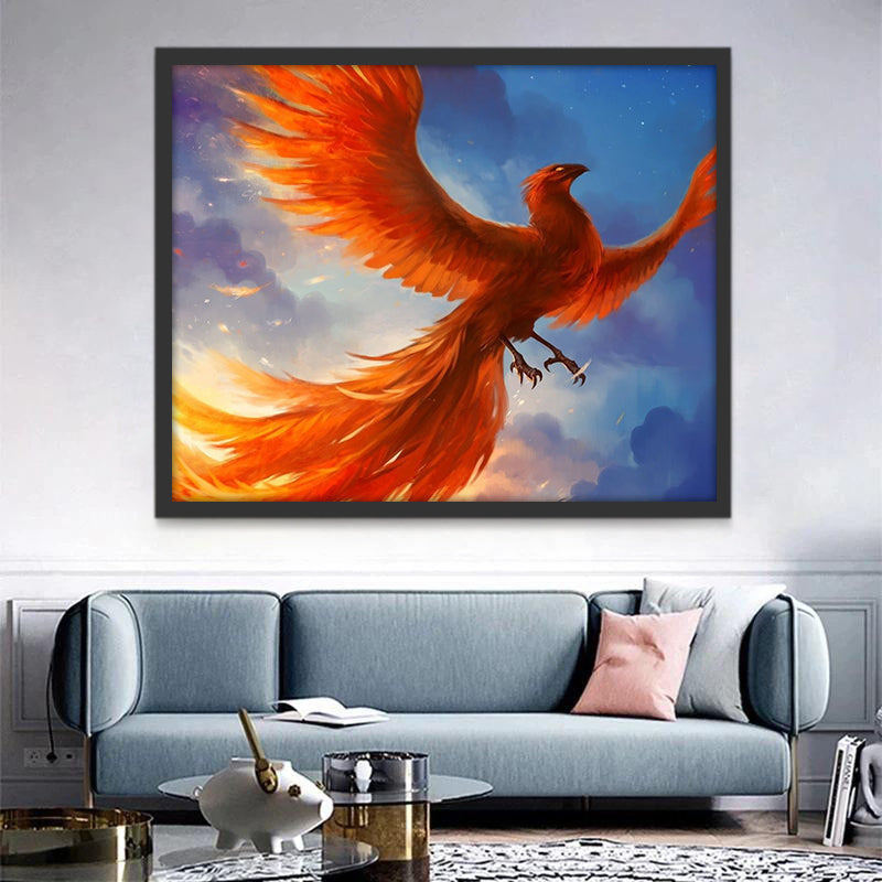 Ave Fénix Roja Volando en Cielo Azul Pintar por Números