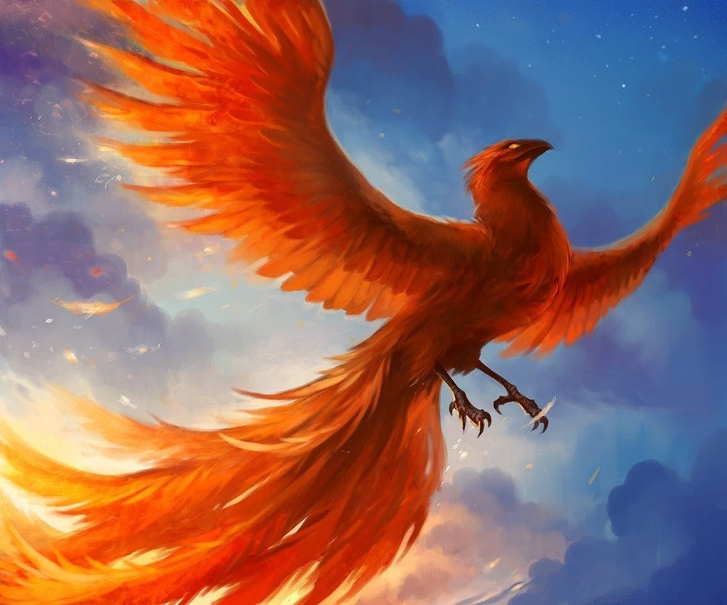 Ave Fénix Roja Volando en Cielo Azul Pintar por Números