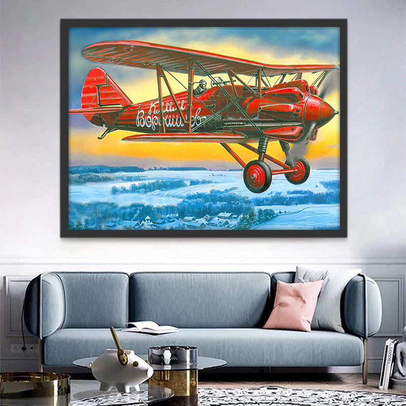 Avión Antiguo Rojo en Invierno Pintar por Números