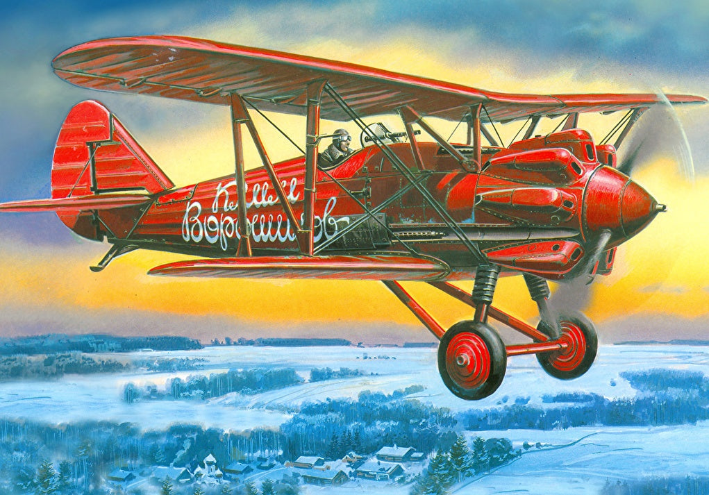 Avión Antiguo Rojo en Invierno Pintar por Números