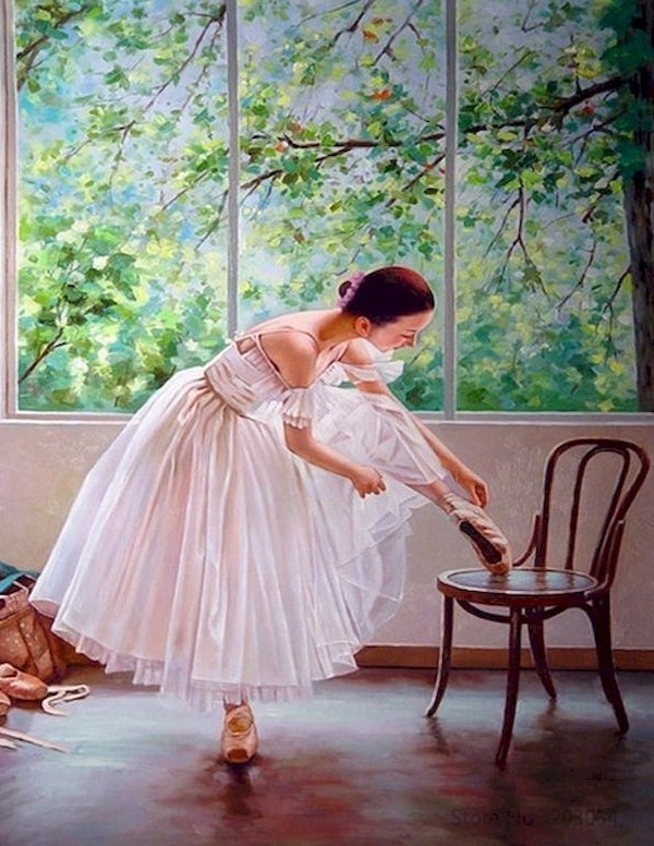 Bailarina de Ballet al Lado de Ventana Pintar por Números