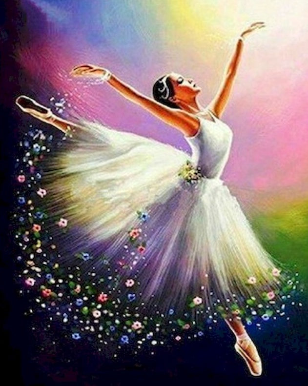 Bailarina de Ballet en Vestido de Flores Pintar por Números