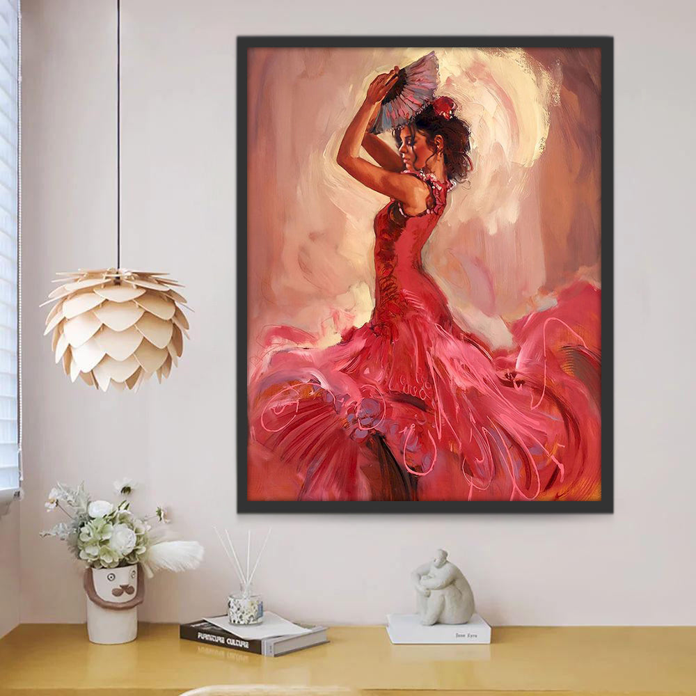 Bailarina de Flamenco con un Abanico Pintar por Números