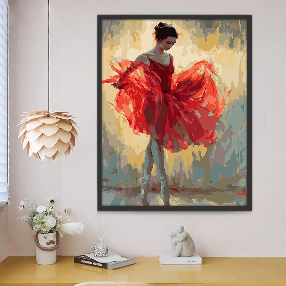 Bailarina Joven de Ballet de Vestido Rojo Pintar por Números