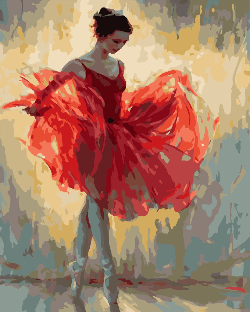 Bailarina Joven de Ballet de Vestido Rojo Pintar por Números