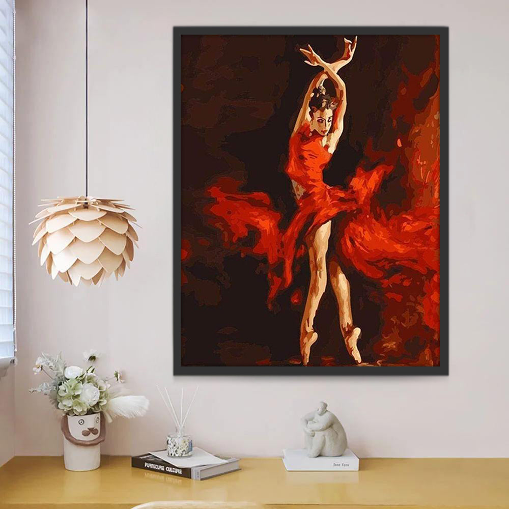 Bailarina Joven de Ballet en Vestido Rojo Pintar por Números