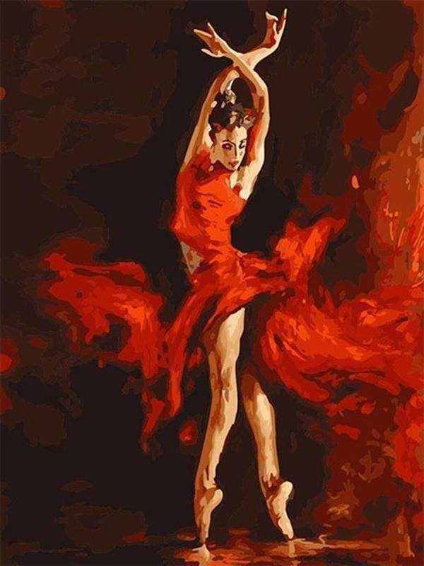 Bailarina Joven de Ballet en Vestido Rojo Pintar por Números