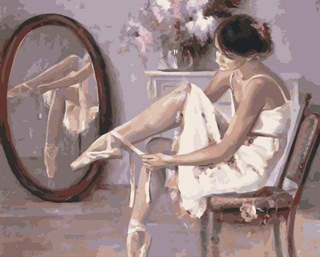 Bailarina Poniéndose Zapatos de Ballet Pintar por Números