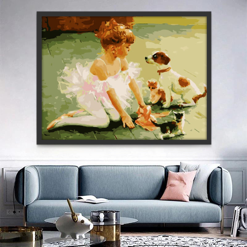 Bailarina y Perrito y Gatitos Pintar por Números Niños