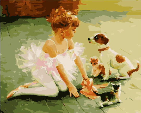 Bailarina y Perrito y Gatitos Pintar por Números Niños
