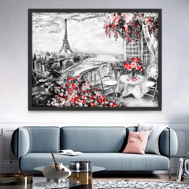Balcón con Vistas a la Torre Eiffel Pintar por Números