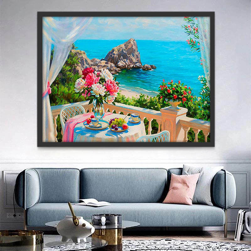 Balcón con Vistas a Paisaje de Mar Pintar por Números