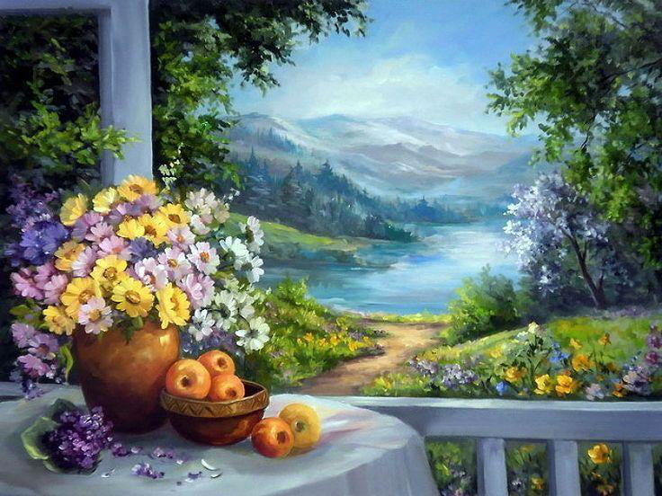 Balcón con Vistas a Paisaje Montañoso Pintar por Números