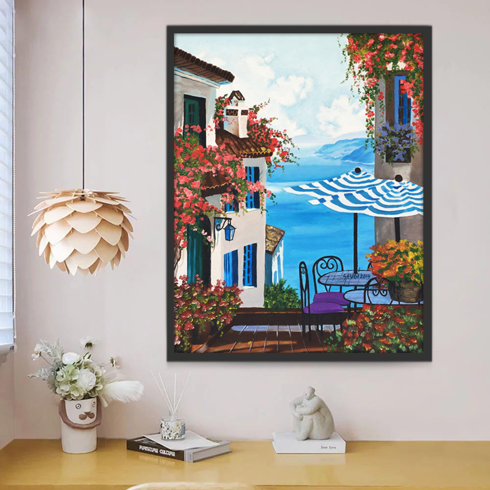 Balcón Urbano a Vistas al Mar Azul Pintar por Números
