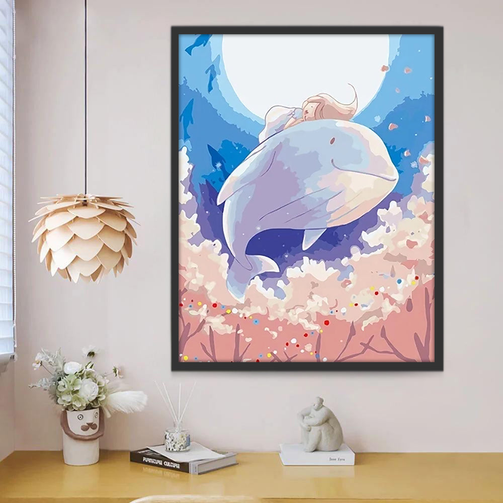 Ballena y Niña Volando entre Árboles Pintar por Números