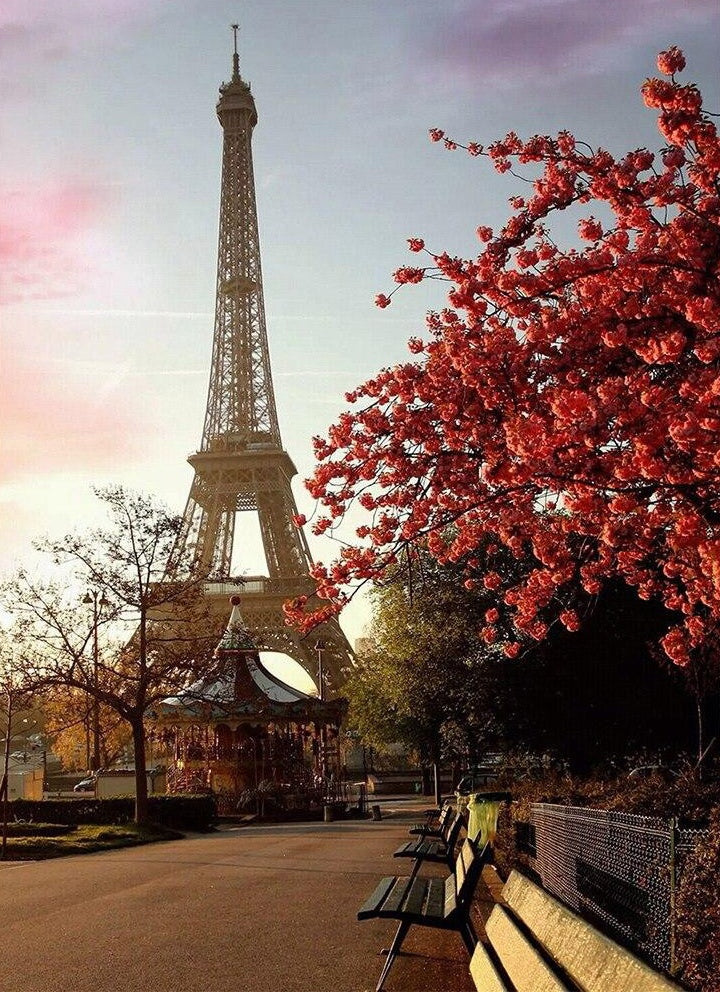 Bancos con Vistas a la Torre Eiffel Pintar por Números