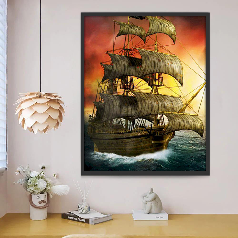 Barco Antiguo en el Océano al Atardecer Pintar por Números
