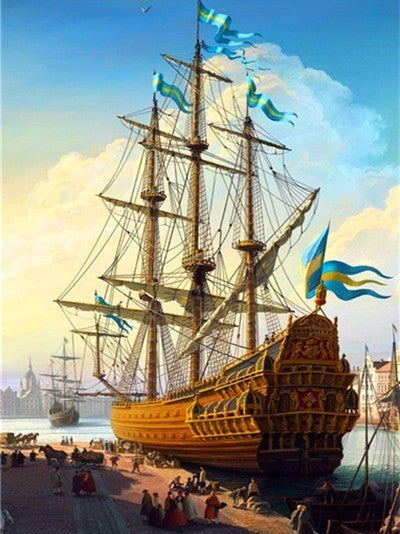 Barco Antiguo Grande en el Puerto Pintar por Números