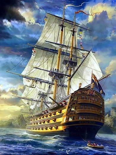 Barco Antiguo y Nubes Hermosas Pintar por Números