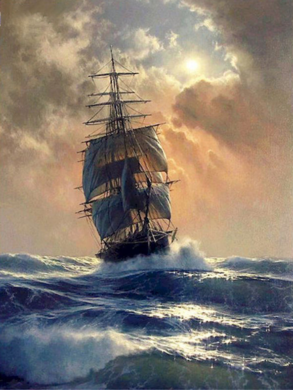 Barco Antiguo y Olas Marinas en el Mar Pintar por Números