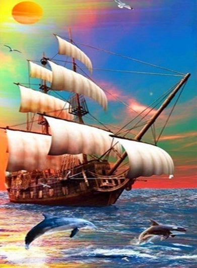 Barco Antiguo y Orcas en el Océano Pintar por Números